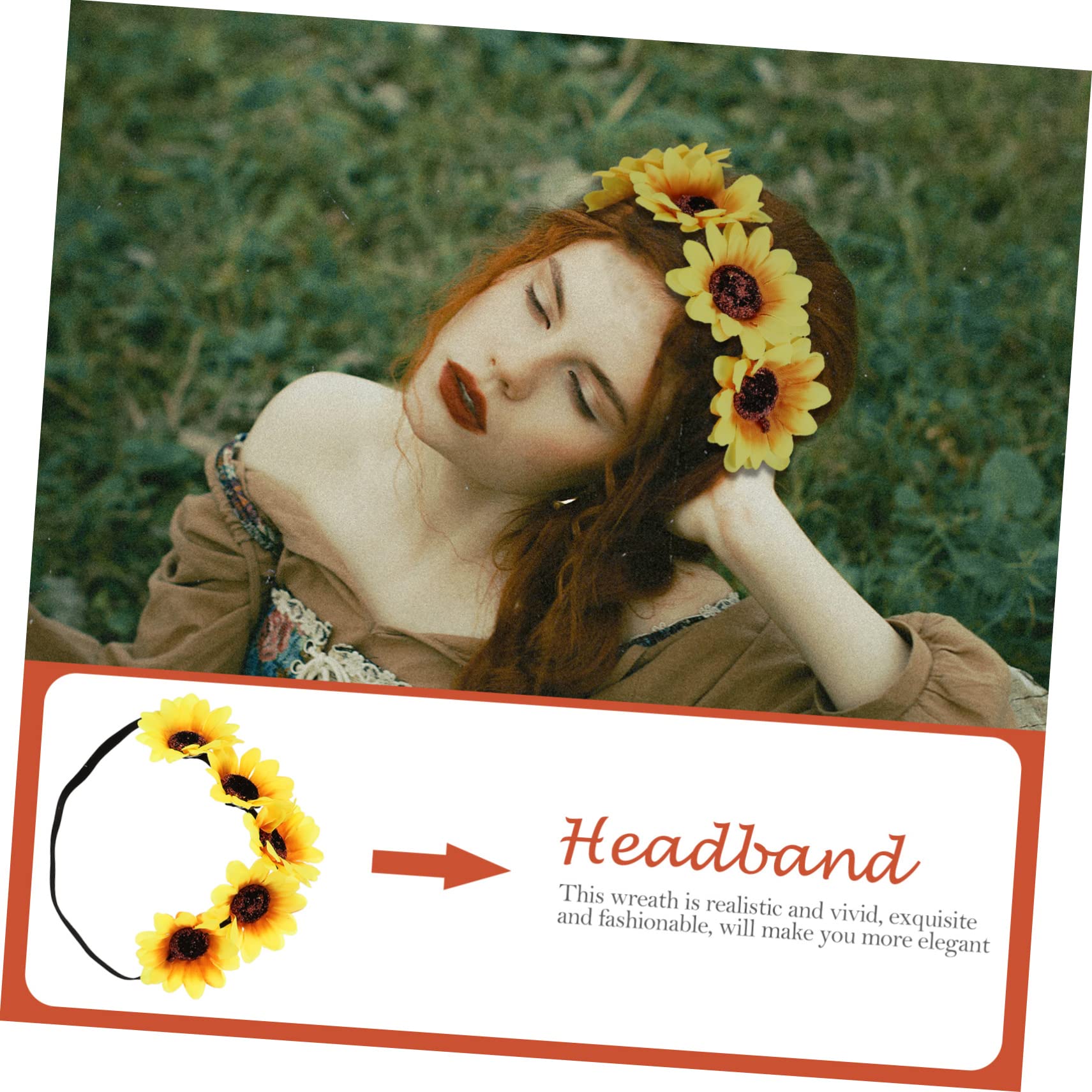 Baluue Bandeau à Cheveux Tournesol Jaune 2pcs Fleurs en Tissu et Nylon, Design Élastique Élégant pour Mariage, Plage et Fêtes Bohémiennes