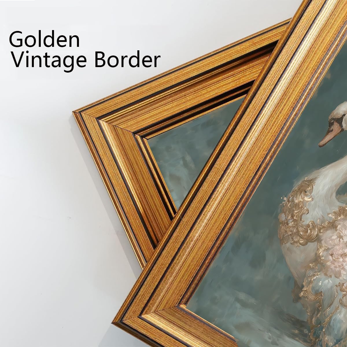 okudolit Gold Framed Vintage Swan Canvas Wall Art Print Luxury Animal Oil Painting Graceful Bird Artwork Picture Baroque Wall Decor for Living Room Bedroom and Office 16"x24"