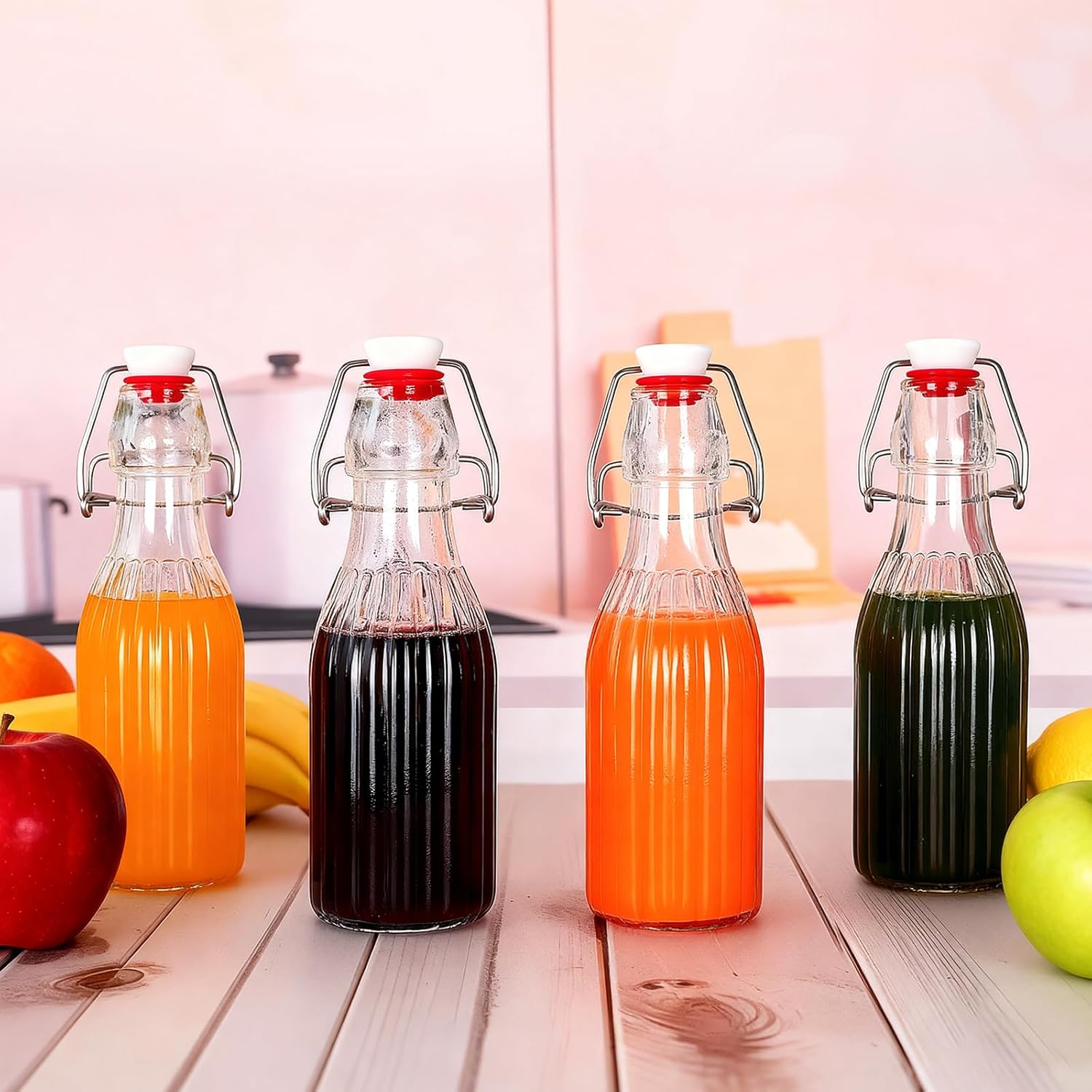 9 Pack Swing Top Glass Bottles 8oz Flip Top Glass Bottles with Airtight Lids for Home Brewing,2nd Fermentation,Kombucha,Kefir,Vanilla Extract,Juice,Tea,Beverages,Soda,Oil,Vinegar,Limoncello,Beer
