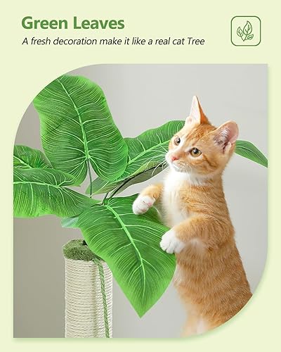 Miniatura 6 de MUTTROS Árbol pequeño para gatos, torre para gatos de 28 pulgadas con postes rascadores de sisal y hojas de coco para gatos pequeños de interior,