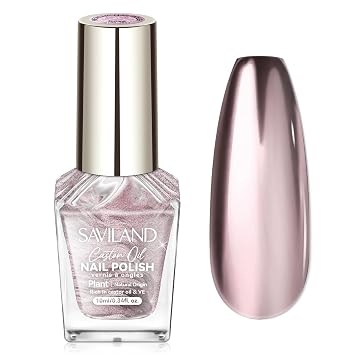 SAVILAND Metallic Nail Polish Rose Glod Quick Dry Mirror Pink Nail Polish Regular Chrome Fingernail Polish Easy To Use & Remove No Curing Needed Bulk Nail Lacquer for Toes Nail Art DIY Home 0.34 oz