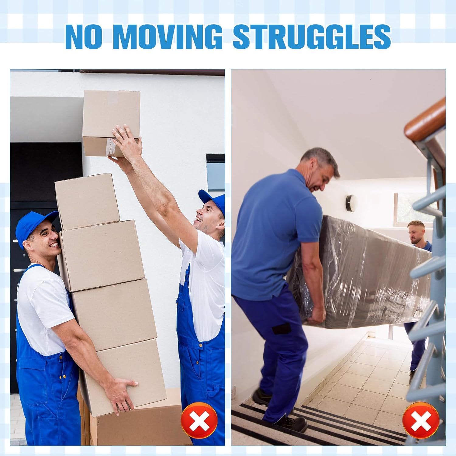 2 Pack 4" x 15 ft Lifting Sling Straps, Burlap Heavy Duty Sling, 4 Ply Reinforced Moving Hump Lift Straps with Blue Edge for Furniture, Appliances, Tree Saver, Machine Hoist and Recovery