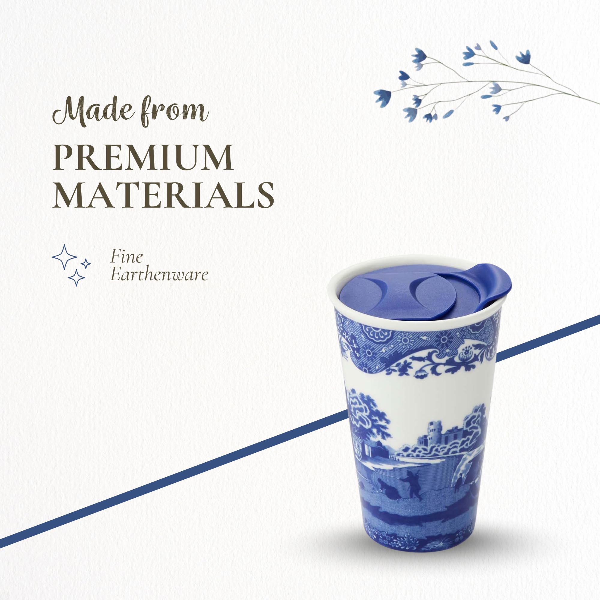 Spode Blue Italian Travel Mug | 8-Ounce Capacity | Made of