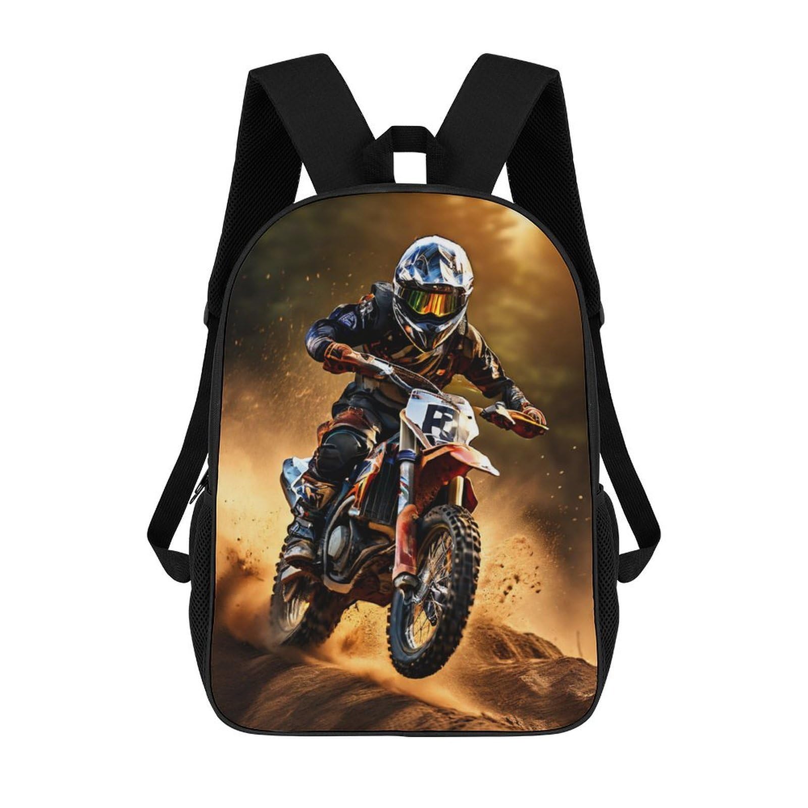 Qpirinmex Unisex Kids Off-Road Motorbike Vehicles-3 Off-Road Motorbike Vehicles Backpacks Boys Girls Secondary School Bookbags Backpack For Junior Elementary Rucksack 17Inch