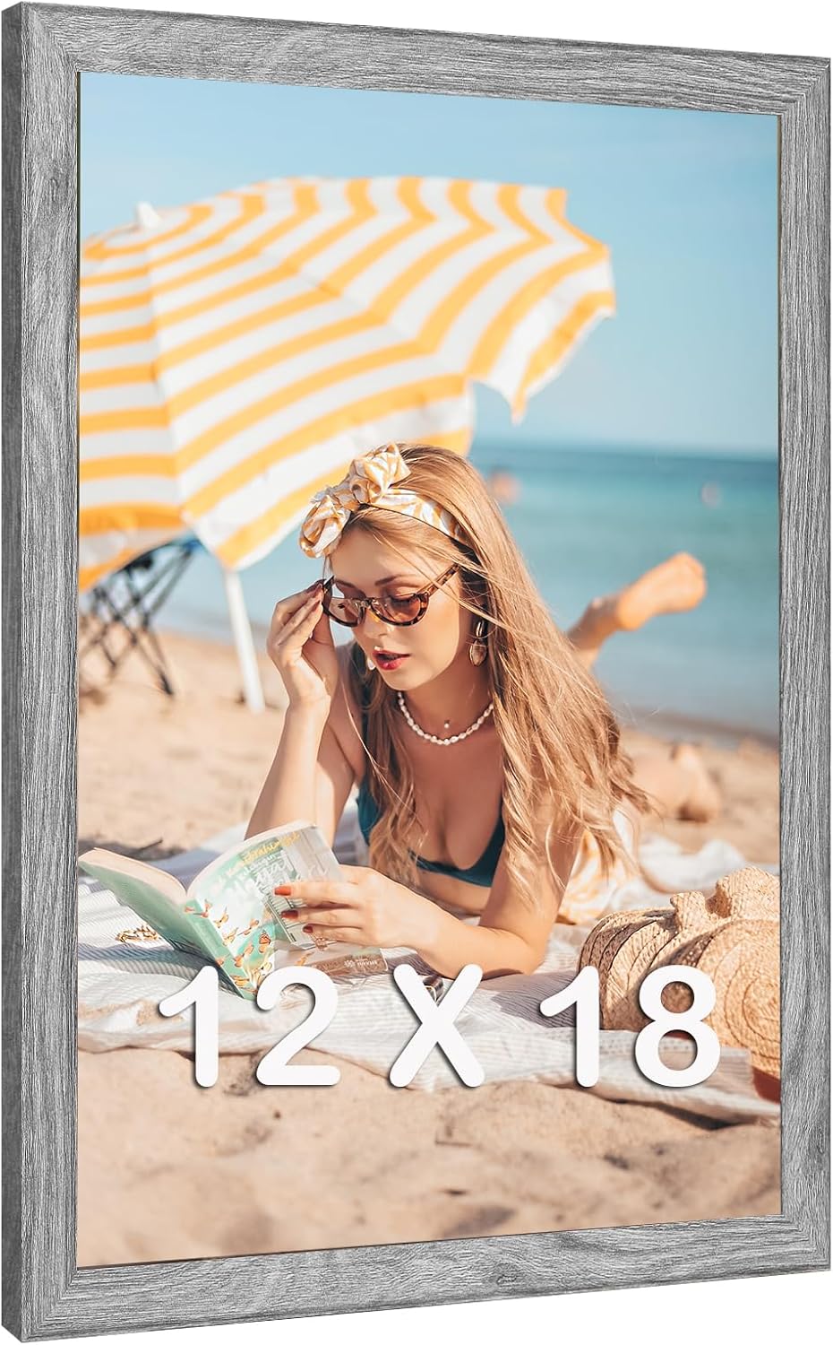 12x18 Wood Frame Gray, Rustic Natural Grey Wooden 18x12in Poster Picture Frame, Distressed 12 x 18inch Woodgrain Gallery Photo Frame with HD Plexiglass, Horizontal Vertical Wall Mounting Display 1pcs Grey 12x18