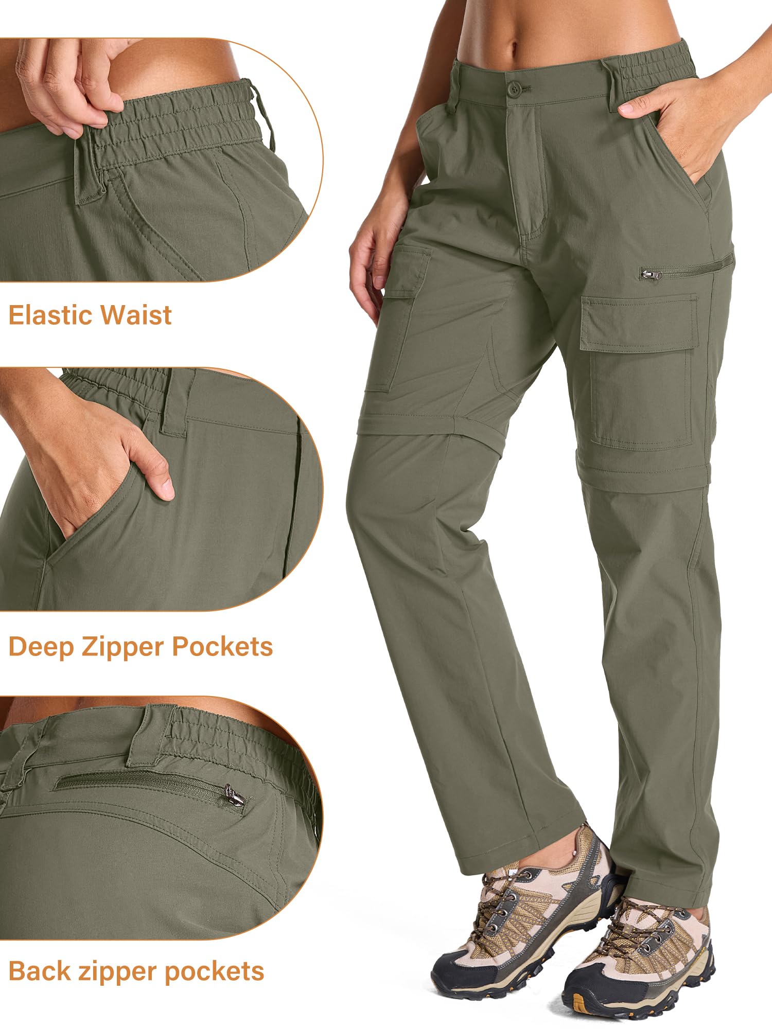 Womens Hiking Pants Convertible Quick Dry Stretch Lightweight Zip Off Outdoor Safari Pants with Cargo Pockets,2195,Light Green,12
