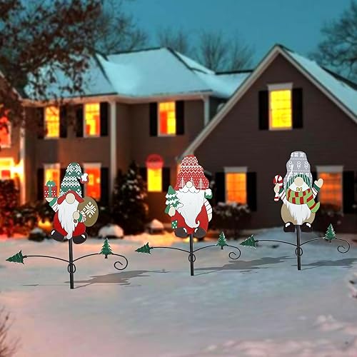Miniatura 3 de Paquete de 3 estacas de metal para decoración de jardín de Navidad de 26.7 pulgadas, estacas de decoración de Navidad para jardín, patio, césped,