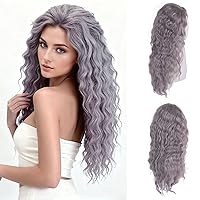 Vista 17 de GNIMEGIL Peluca de 26 pulgadas de largo, rizada, ondulada, verde, natural, ombré, esponjosa, peluca de repuesto de cabello sintético con parte libre