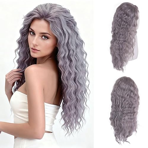 Miniatura 17 de GNIMEGIL Peluca de 26 pulgadas de largo, rizada, ondulada, verde, natural, ombré, esponjosa, peluca de repuesto de cabello sintético con parte libre