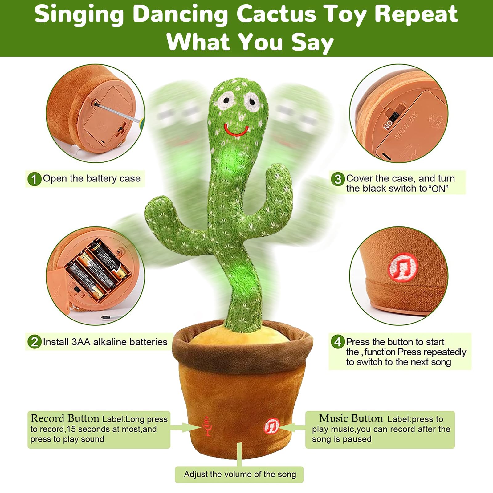 seOSTO Sprechender Tanzender Kaktus Plschtier, Dancing Cactus Toy,  Elektronischer Plschpuppengeschenke fr Internationale  Kindertagsgeschenke: ...