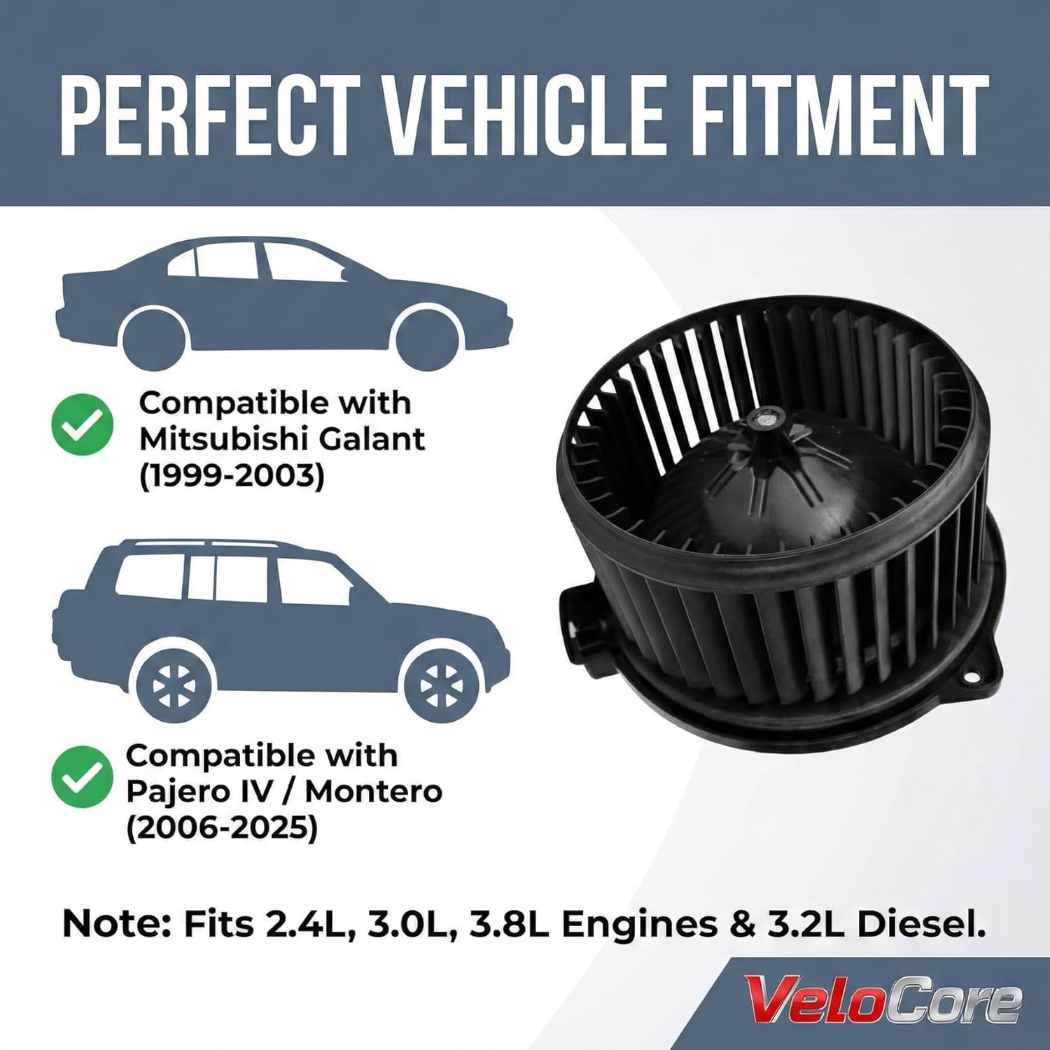 HVAC Blower Motor Fan Assembly Compatible with Mitsubishi Galant 1999-2003 Pajero IV 2006-2025 - Replaces MR460373 7801A502 3.0L 3.8L Heater Fan