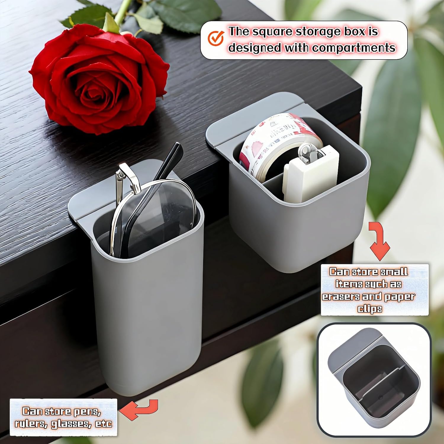 Sticky Desk Organizer, 3-Pack Monitor Side Storage with Adhesive - Multifunctional Desktop Pen Holder for Stationery, Jewelry, Remote Control - Space Saving Grey PP Material for Office & Home - Image 5