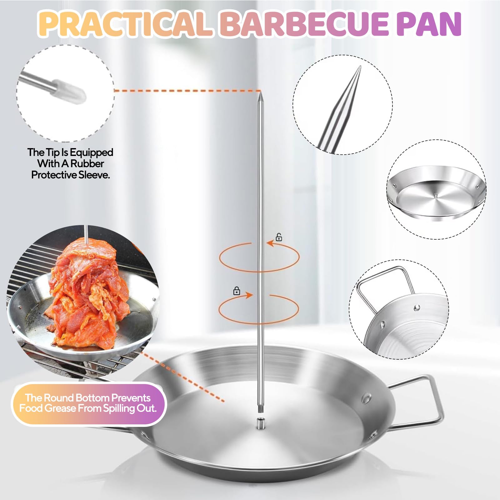 Supporto verticale per spiedini per kebab, in acciaio inox, con 25,4 cm, 5 punte in acciaio inox, 2 spazzole per olio, guanti in silicone, cuscinetto isolante termico per grigliare la carne