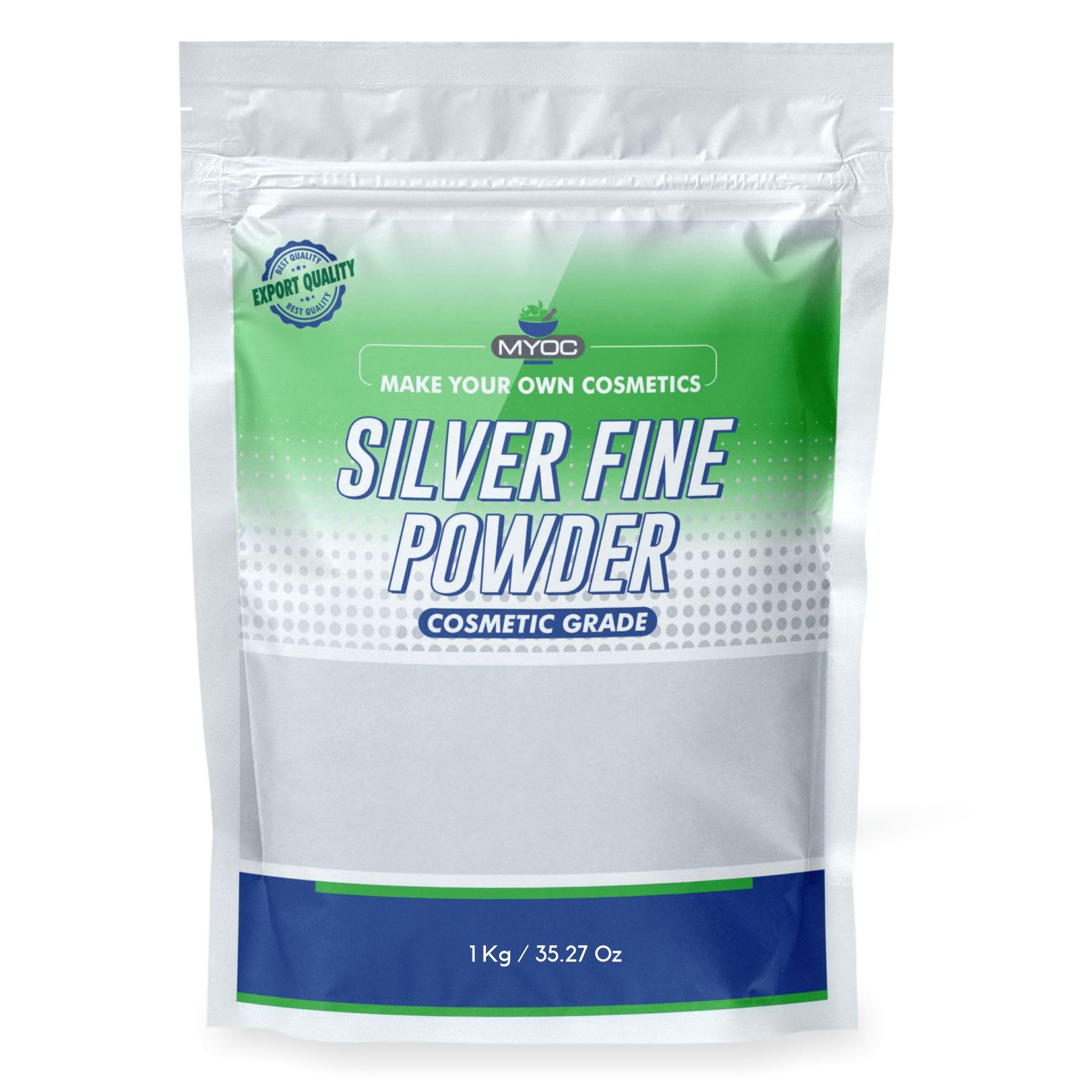 Myoc Silver Fine Powder | Cosmetic Grade | Ultra-Fine Metallic Powder for DIY Skincare & Formulations - 1 Kg / 35.27 Oz