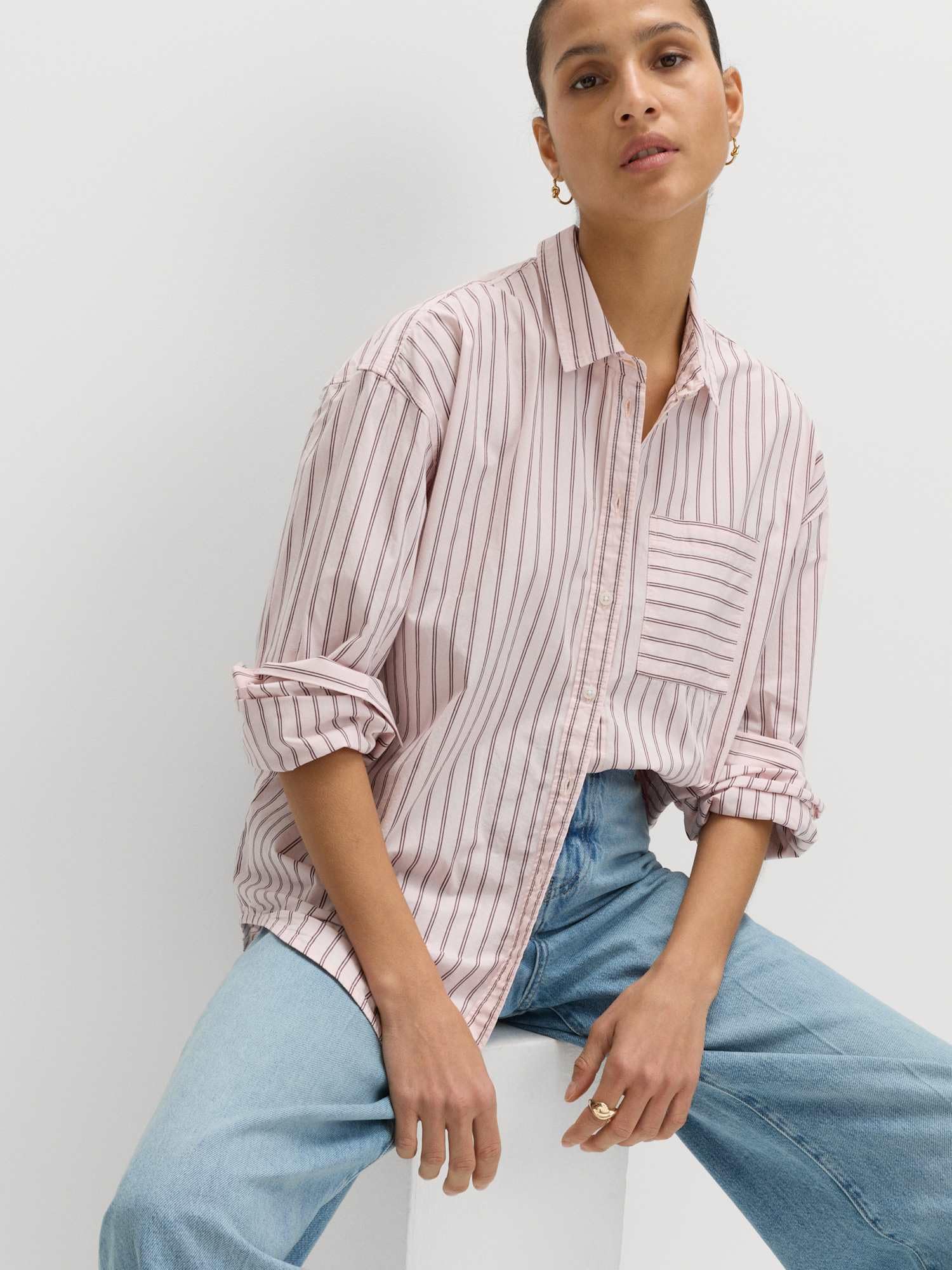 Marks & Spencer Donna a Righe Puro Cotone Camicia – vestibilità Regolare
