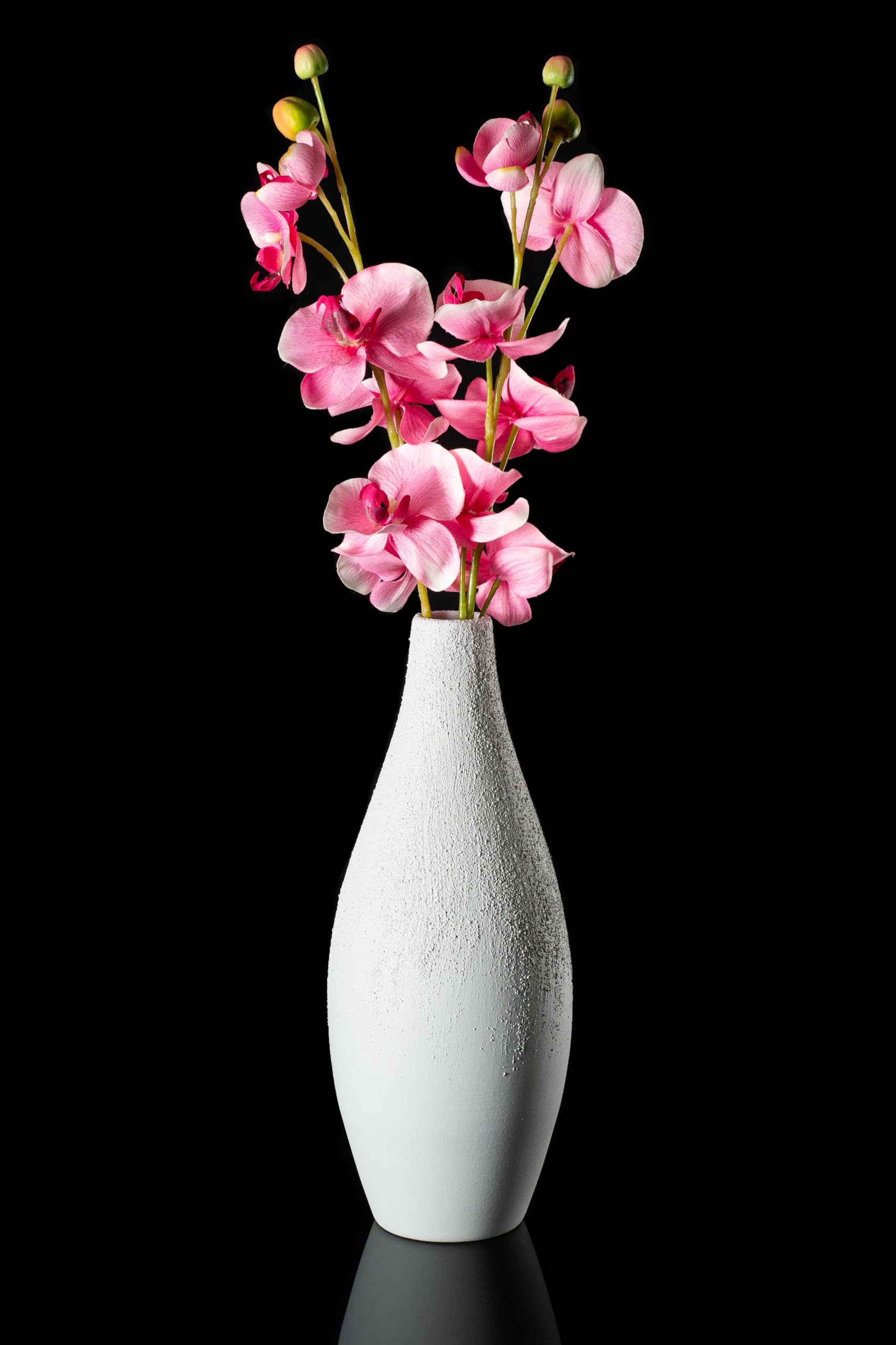 DIAMANTE Earthenware Ceramic Tall Vase - Matt Grey Textured Finish - 35cm Tall