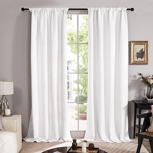 Miniatura 2 de Deconovo Cortinas opacas para dormitoriosala de estar, insonorizadas, 2 paneles, con presillas en la parte superior, para exteriores (blanco puro,