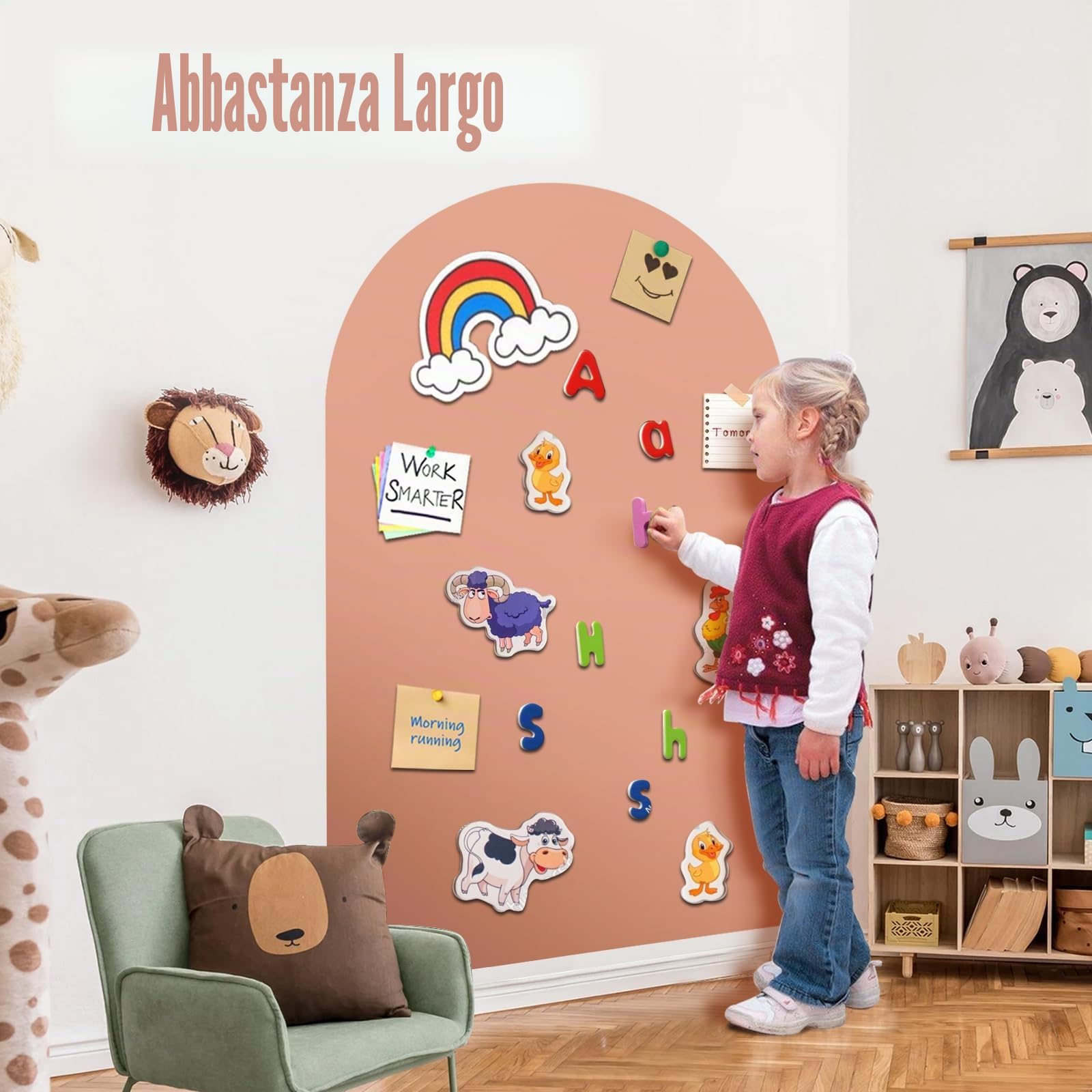 Lavagna Magnetica da Parete per Bambini 80×100 cm, Lavagna Adesiva Arco Cancellabile con 3 Gesso Senza Polvere, 1 Panno per Pulizia Idea Regalo Creativo Perfetta per Cameretta, Sala Giochi (Tè Lai)