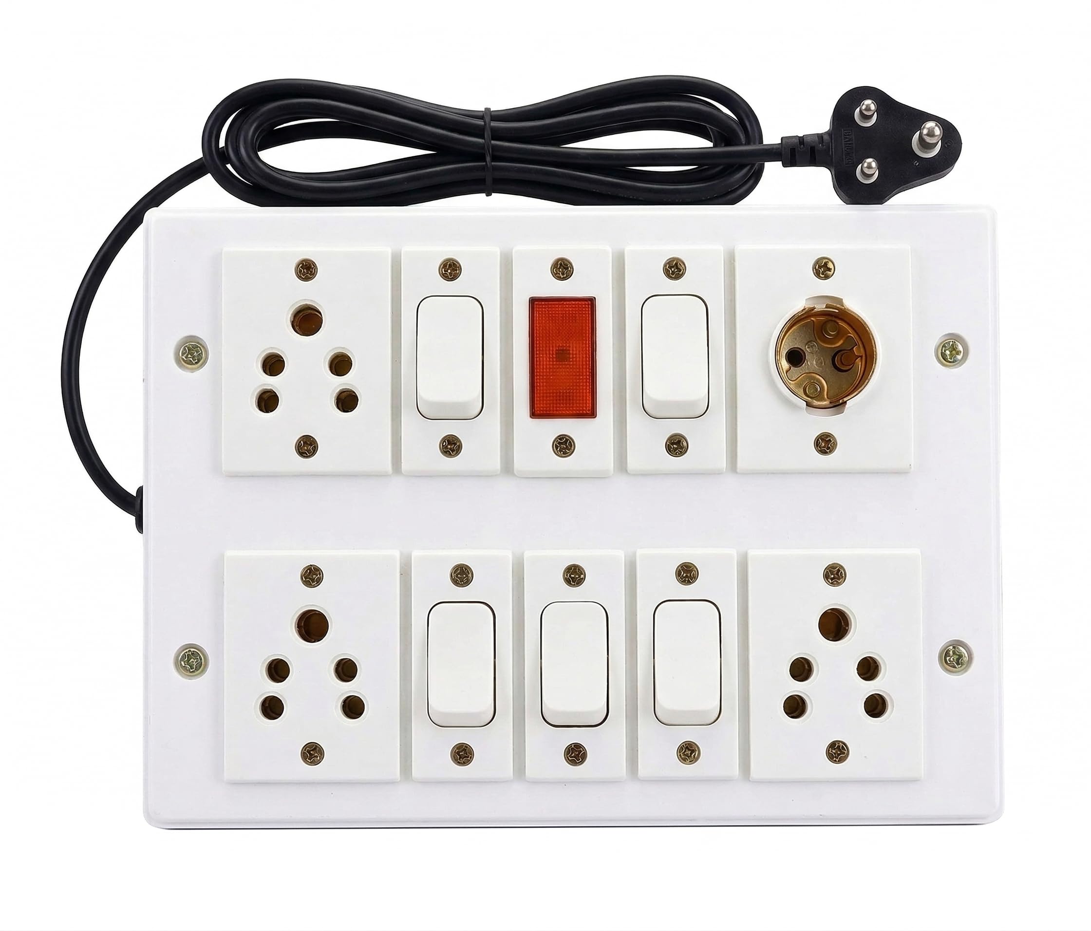 Wall Board with 4 ISI Switches, 2 Sockets & Bulb Holder, Surface Mount, White Plastic, for Home & Office-image-39