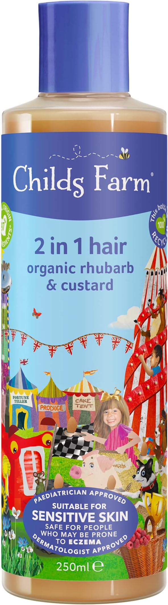 Childs Farm | Kids 2 In 1 Shampoo & Conditioner 250ml | Rhubarb & Custard | Cleans & Conditions | Suitable Suitable Dry, Sensitive & Eczema-prone Skin & Scalp