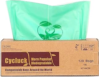 CYCLUCK 120 sacchetti 10L Sacchi per la spazzatura compostabili 100% biodegradabili Fatto da amido di mais Con EN 13432 6L 10L 30L Borse Rifiuti Alimentari (10L)