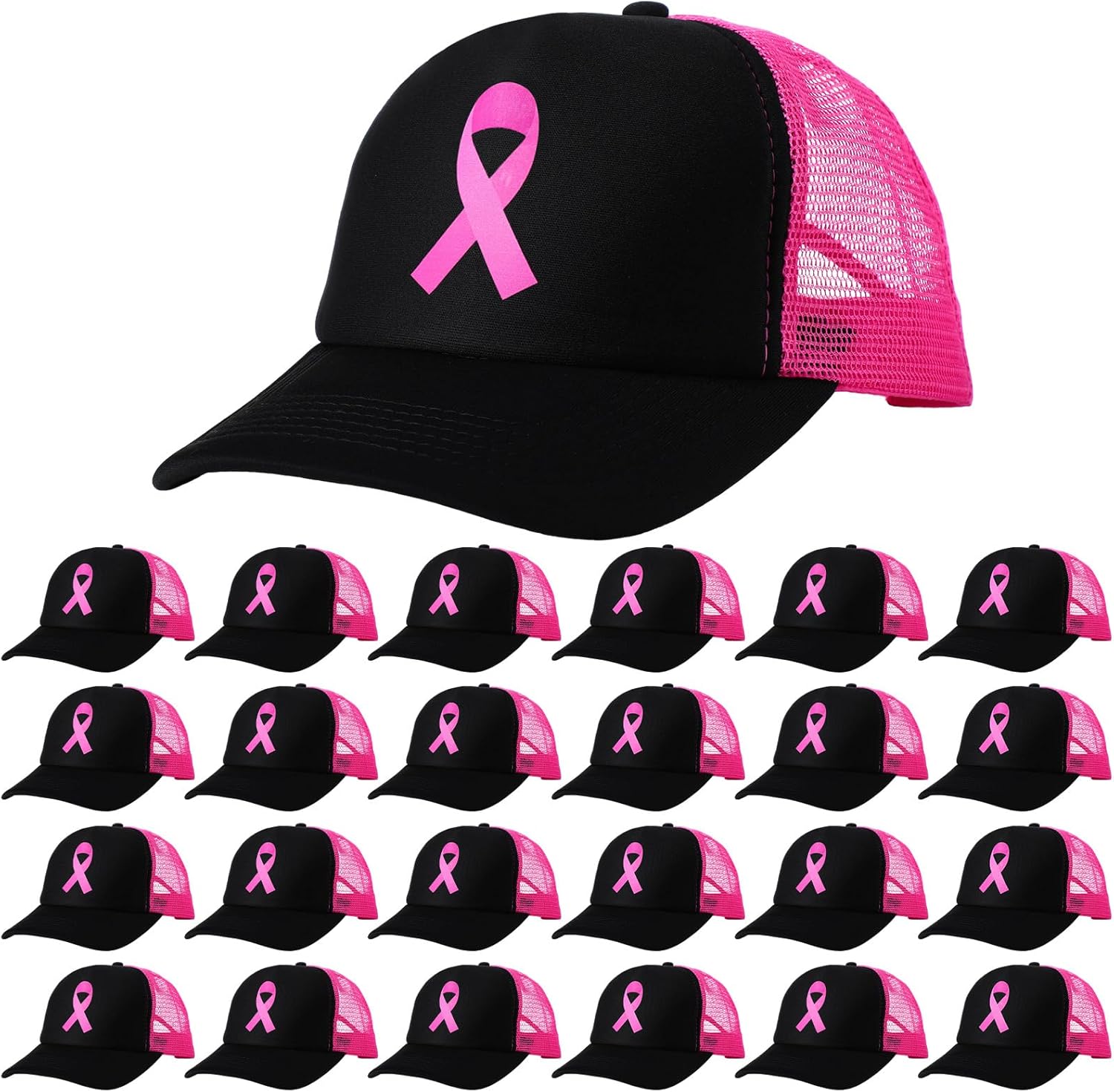 Breast Cancer Awareness Trucker Hats Mesh Baseball Caps Mesh Cap Pink Ribbon Adjustable Cap for Women Men