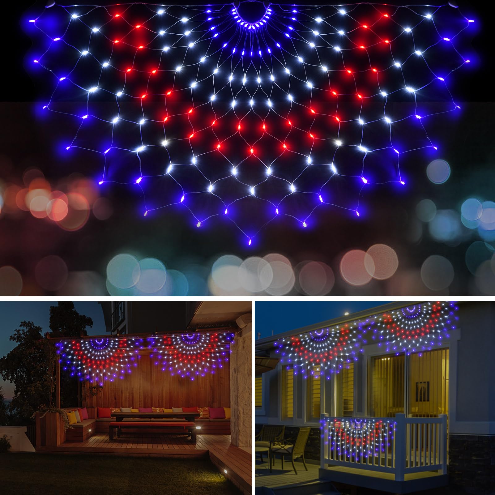 Veeydrut Half-Fan Patriotic Net Light 3-Pack