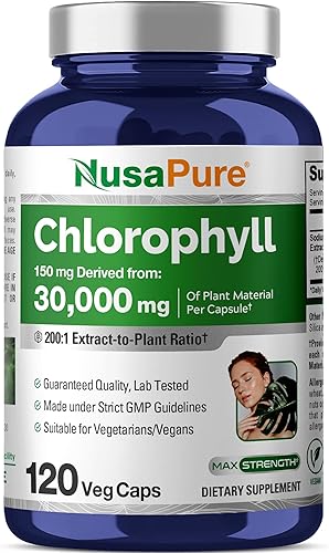 NusaPure Extracto de clorofila 200:1, 150 mg equivalente a 30,000 mg por cápsula 120 cápsulas vegetarianas (sin OMG, vegano)