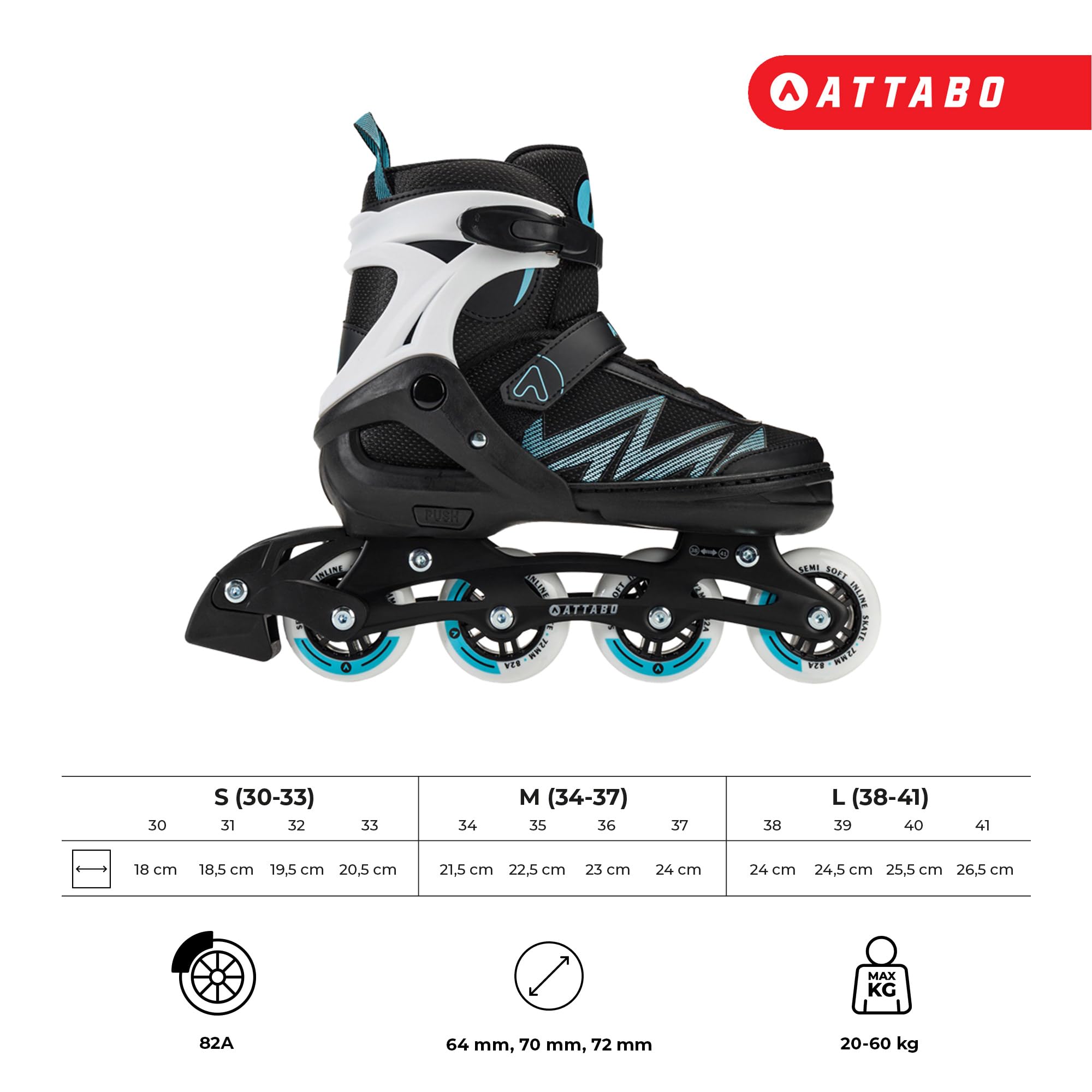 ATTABO Kinder Inliner Kylo 2in1 Blue Vielseitig verstellbare Inlineskates für Kinder 30-41 Hohe Qualität und Komfort mit 82A harten Rädern und ABEC-7 Gleitlagern Exzellente Anpassung