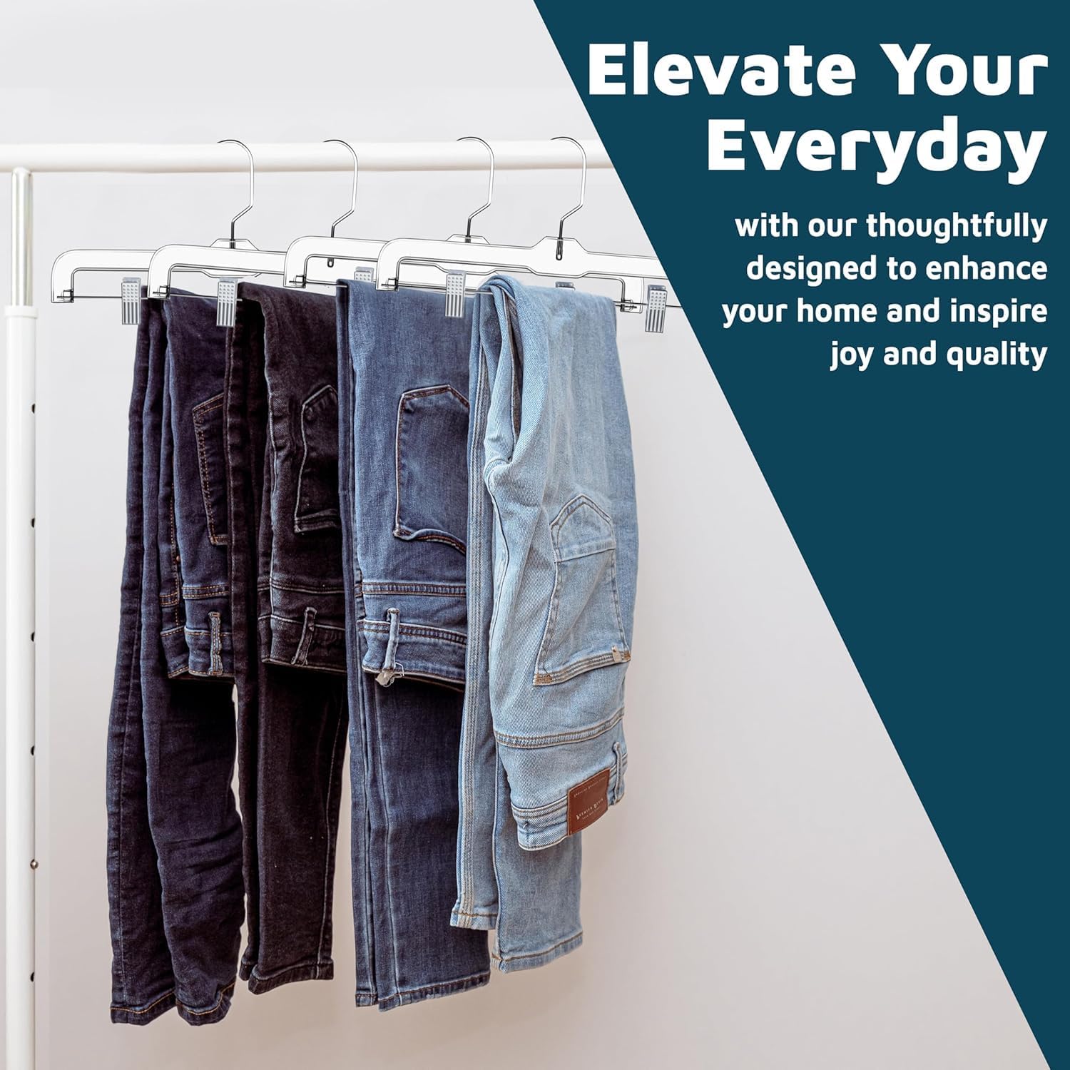 Lifemaster Clear Plastic Hangers - 30 Pieces 14 Inches Anti-Slip Space-Saving, Closet Organization Solution - Pants, Trousers, Skirts, Jeans Hangers with 360° Swivel Hook and Adjustable Clips - Clear