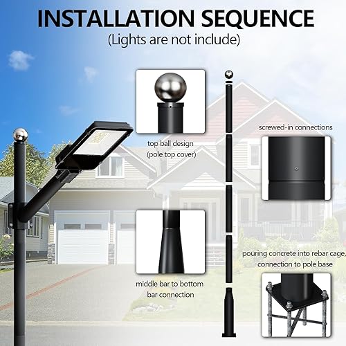 Miniatura 2 de Poste de luz de calle de 16 pies de alto, accesorio de poste de lámpara de calle solar, lámpara de calle ajustable de metal resistente para luces al