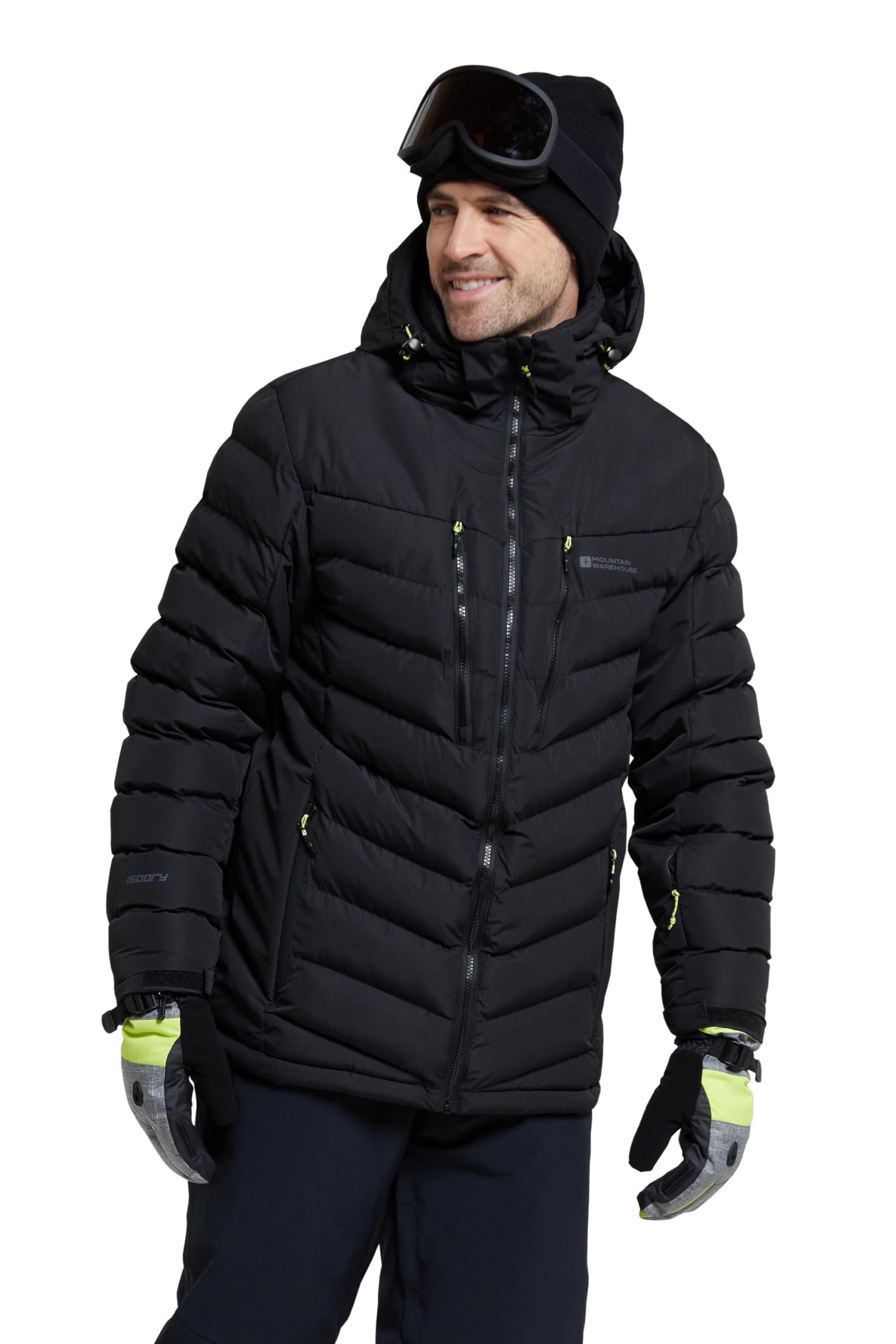 Mountain Warehouse Vulcan Mens Padded Ski Jacket - Snowproof & Breathable Coat with Padded Insulation, Detachable Hood & Snowskirt - For Winter Skiing & Winter Sports Black 4XL