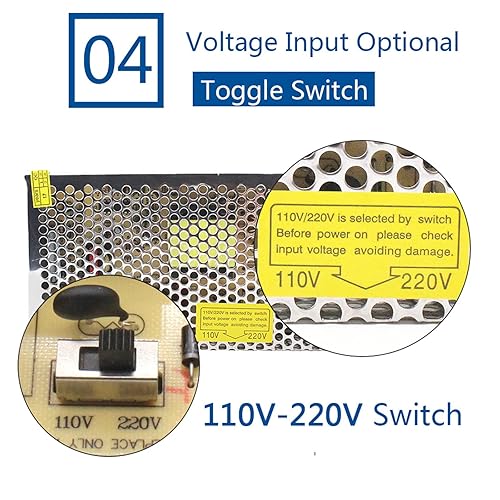 Miniatura 5 de Fuente de alimentación de 12 V 16.7 A, controlador LED de 200 W, adaptador de transformador regulado universal CA 110V-220V a CC 12V salida de bajo