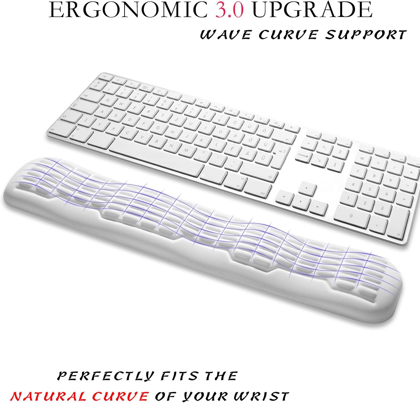 UnivoColors Memory Foam Keyboard Wrist Rest,Latest 3.0 Wave Curve Design,High-Resilience Memory Foam,Non-Slip Base Fits,Full-Sized Keyboards,Ideal for Work and Gaming(Ivory) image 2