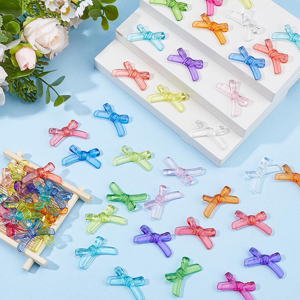 DICOSMETIC 100Pcs 10 Colors Acrylic Bow Beads Colorful Bow Tie Beads Bowknot Aesthetic Bead Transparent Bowknot Spacer Bead for Bracelet Necklace Earring Jewelry Making - Image 4