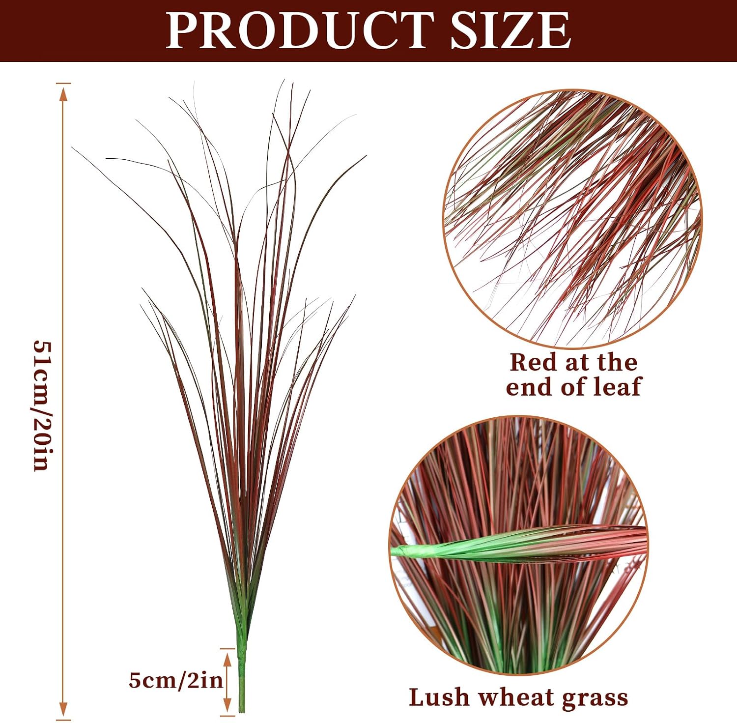 Betylifoy Artificial Grass Plants Outdoor 20PCS Fake Wheat Grass UV Resistant Faux Shrubs Bushes Plant Red Onion Grass Artificial Greenery Stems for Indoor Outdoor Office Home Decor (Red)