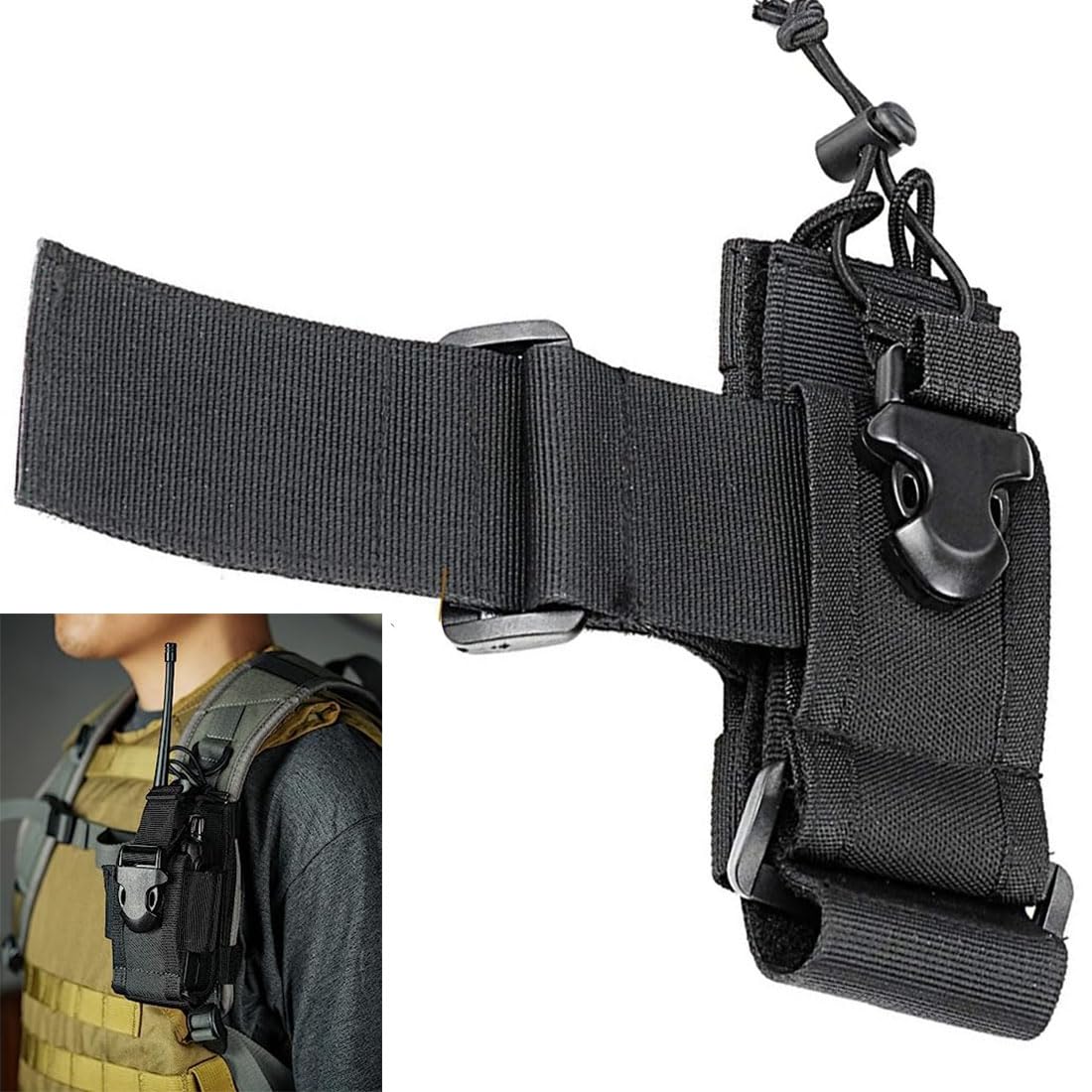 Molle Tactical Radio Pouch Holster, Adjustable Waist Belt for Walkie Talkie, Police Military Radio Holder