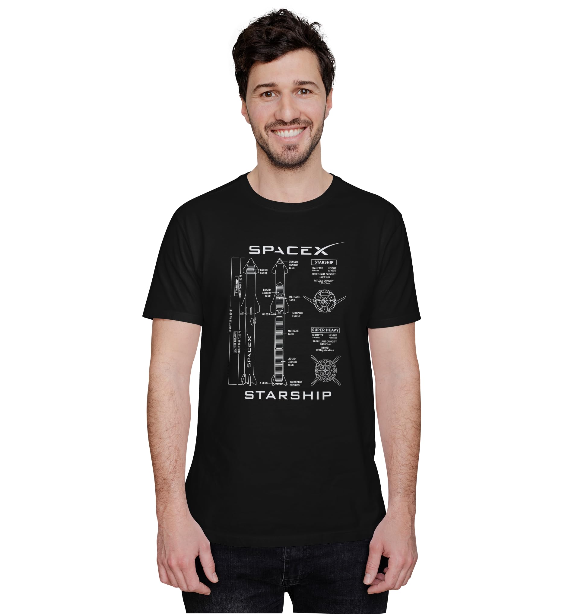 InDIAn CLOTHInG COMen's Regular Fit SpaceX Starship Elon Musk Graphic Printed T-Shirt/NASA Mars Moon Spacecraft/Space Exploration T-Shirt