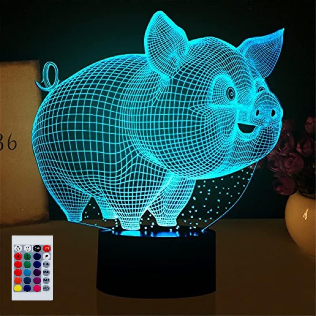 Night Light for Kids 3D Pig Led Lamp with Remote Control 16 Color Changing Xmas Birthday Gift for Child