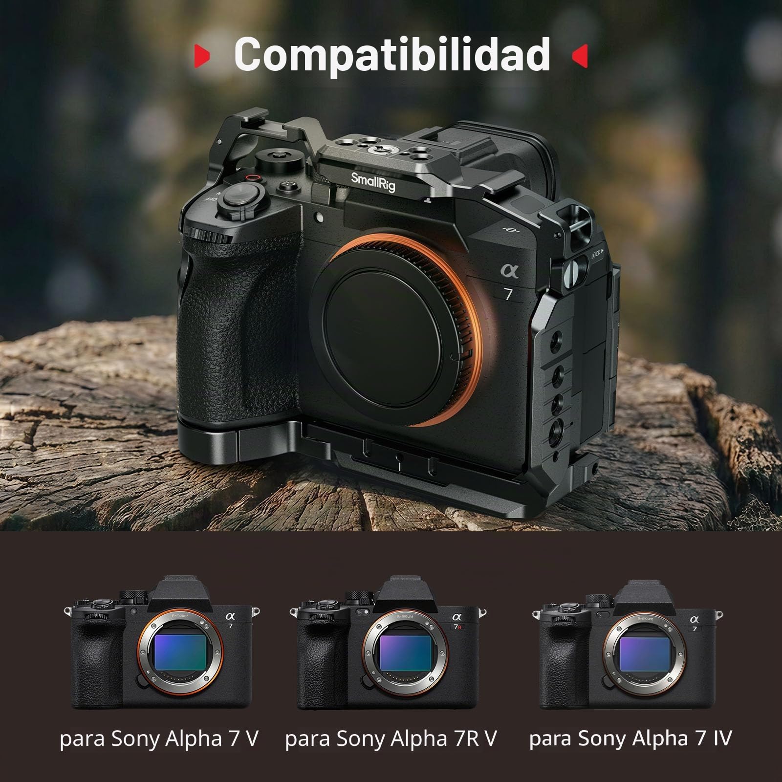 SMALLRIG Jaula HawkLock de Liberación Rápida para Sony Alpha 7 V/7R V/7 IV, con Placa QR para Arca, Riel NATO, Enchufe QD y Zapata Fría, Compatible con Estabilizadores dji RS - 6024