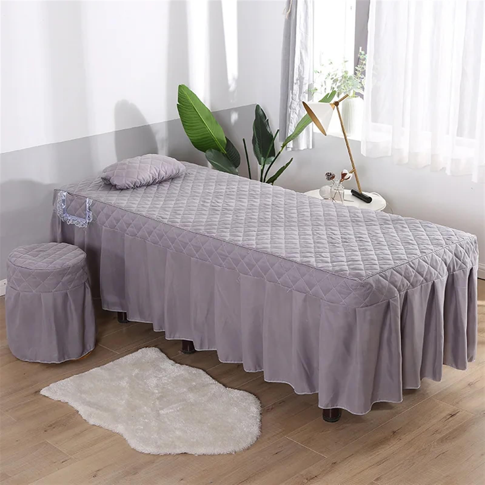 Sabanas Camilla Masaje 1 funda de almohada for camilla masaje, for salón belleza, faldón cama, agradable for la piel con orificio(Solid gray,70X190 bedskirt only)