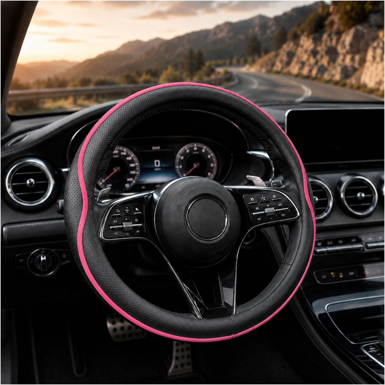Car Steering Wheel Cover Full Surround - Soft Breathable Anti-Slip Heavyweight Safety Cover, Thick Cushioned Sports Style Universal Fit for Auto Truck SUV (Black)
