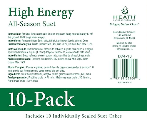 Miniatura 4 de Heath Outdoor Products Birds DD4-10 - Pastel de sebo de alta energía para todas las estaciones, 11 onzas (paquete de 10)