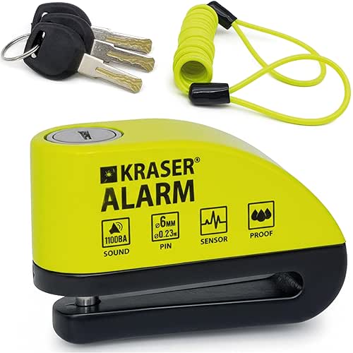 KRASER WA6Y Antivol Moto, Bloque Disque Alarme 110db, Renforcé, 3