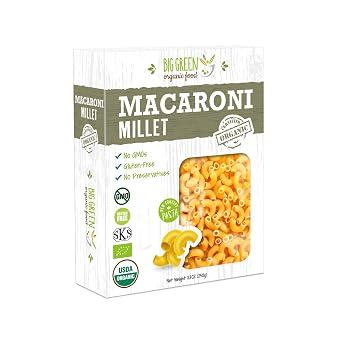 Big Green Organic Food- Organic Millet Macaroni Elbows, Gluten-Free, Lectin-Free, Non-GMO, Vegan, Wheat and Rice Alternative, 8.8oz 1