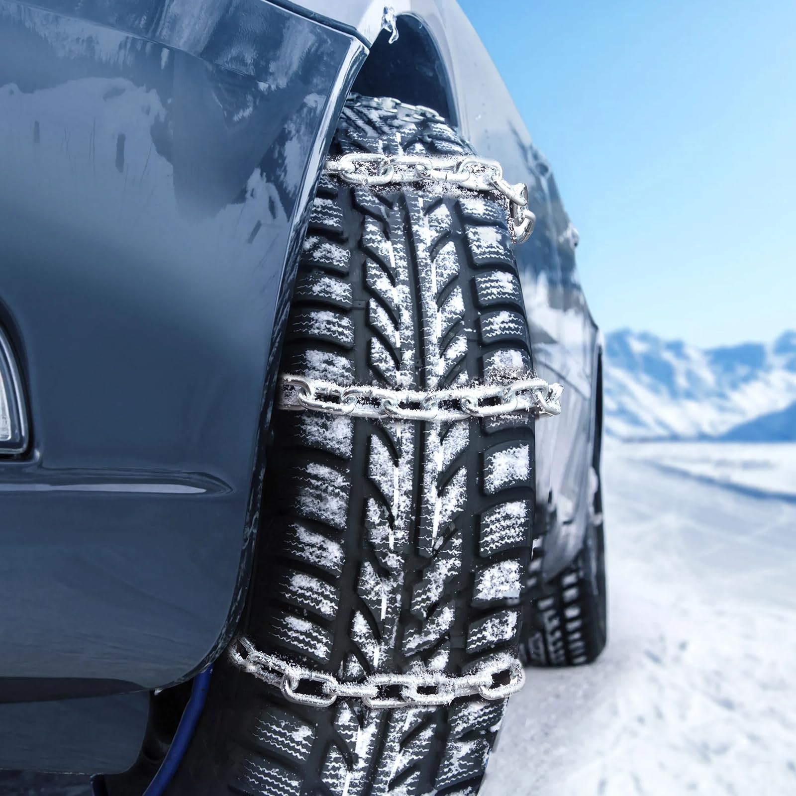 VEVOR Catena a maglie in acciaio al carbonio zincato, 7,3 mm x 28 m, Capacità di carico 756 kg, Due connettori rapidi, Catena per traino, Sospensione, Campeggio, Catena traino di sicurezza da auto