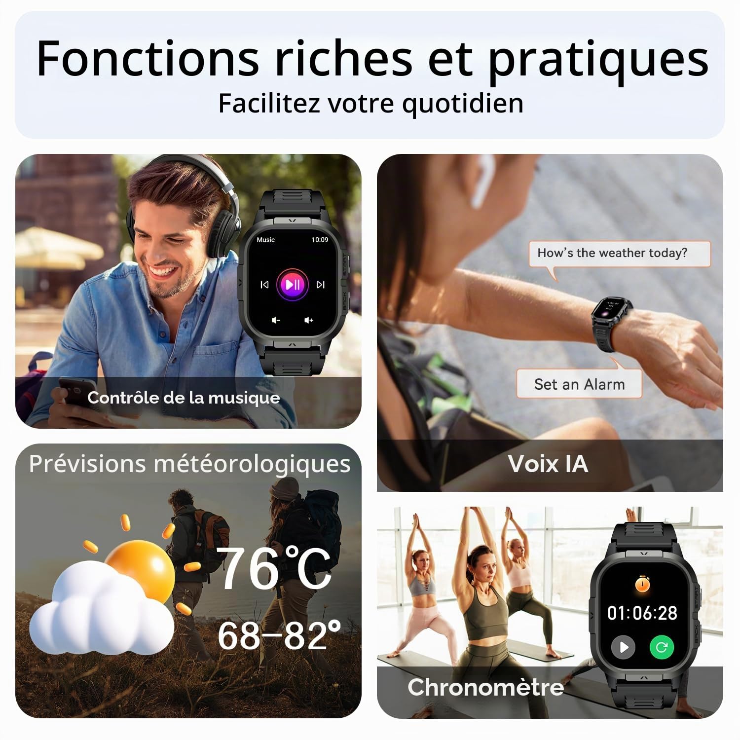 Montre Connectée Homme Femme Smartwatch avec Appel Bluetooth: Fitness Smart Watches for Men Militaire Montre Sport Tracker 120+ Podometre IP68 Étanche Montre Intelligente Smart Watch pour iOS Android