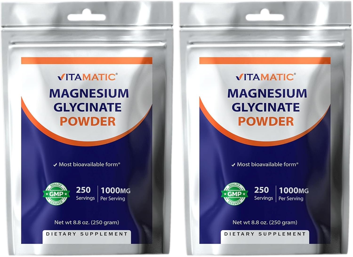 Vitamatic Magnesium (from Glycinate & Oxide) - Supports Muscle, Joint, and Heart Health 250 Grams (Pack of 2)
