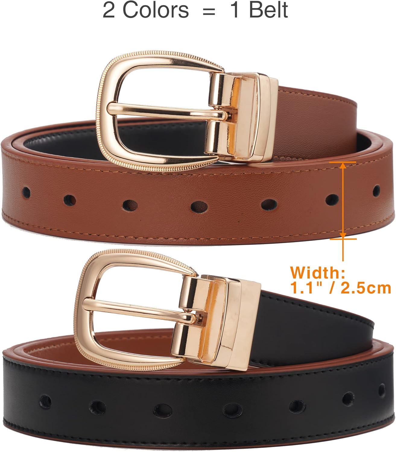 CHAOREN Reversible Belt for Women, Womens Leather Belt for Jeans Pants - 2 Styles in One Belt - Image 2