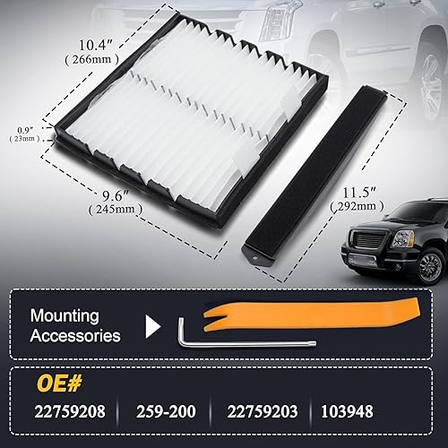 Miniatura 5 de Filtro de aire de cabina de repuesto Retrofit-OEM # 22759208 259-200 compatible con Chevy Silverado Tahoe Avalanche Suburban, GMC Sierra Yukon,